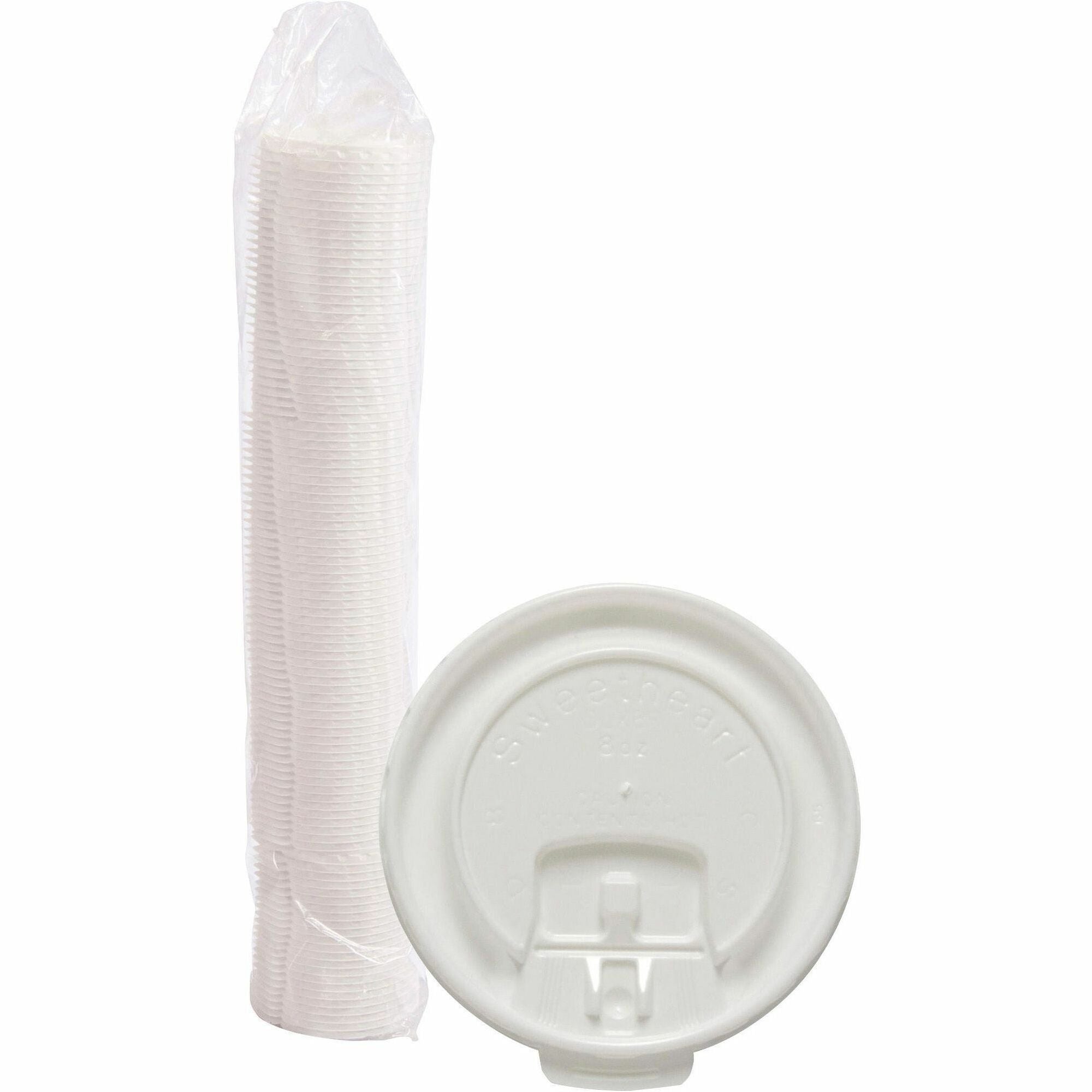 Lift Back and Lock Tab Cup Lids for Foam Cups, Fits 8 oz Trophy Cups, White, 100/Pack