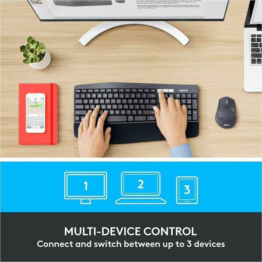 Logitech MK850 Performance Wireless Keyboard and Mouse Combo - USB Wireless Bluetooth/RF Keyboard - USB Wireless Bluetooth/RF Mouse - Optical - 1000 dpi - 8 Button - Scroll Wheel - AAA, AA - Compatible with Desktop Computer, Smartphone, Notebook