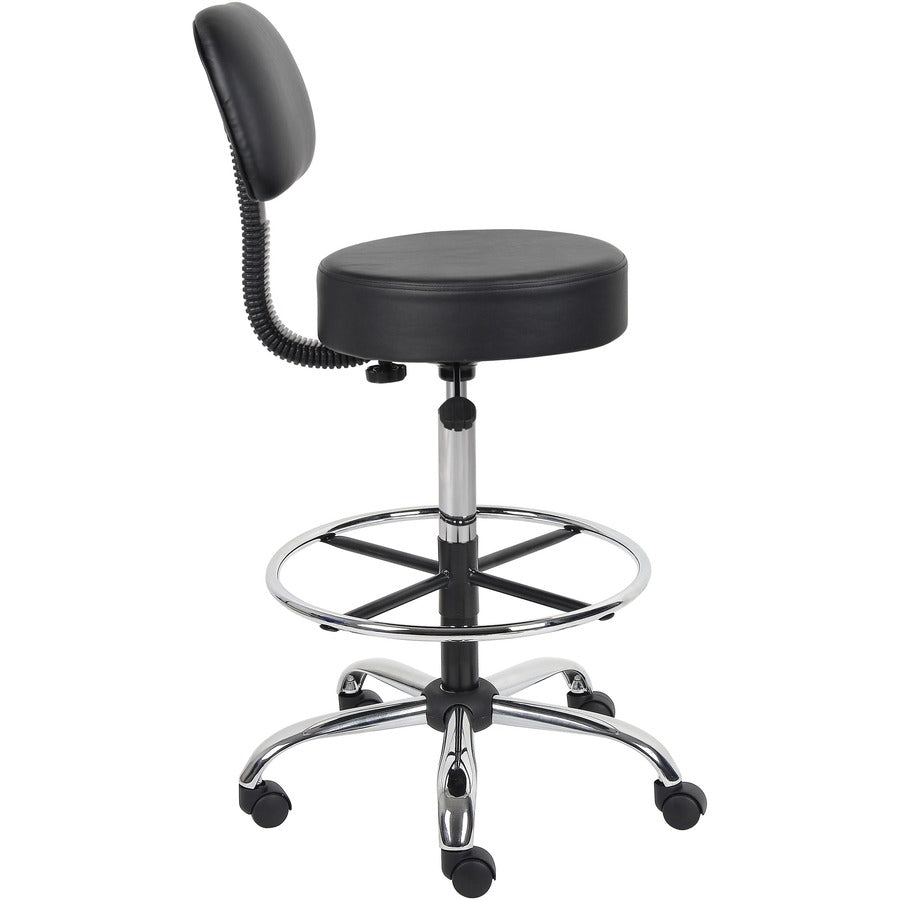 Boss Drafting Stool - Black Vinyl Seat - Black Back - Chrome, Black Chrome Frame - 5-star Base - 1 Each