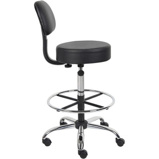 Boss Drafting Stool - Black Vinyl Seat - Black Back - Chrome, Black Chrome Frame - 5-star Base - 1 Each