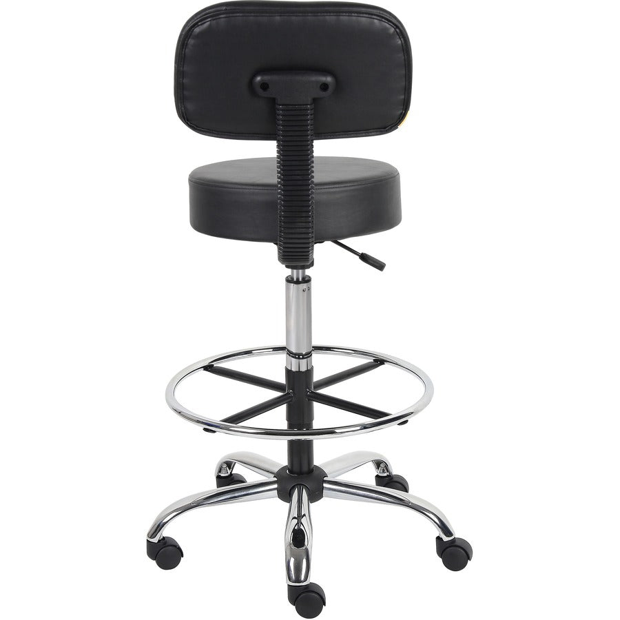 Boss Drafting Stool - Black Vinyl Seat - Black Back - Chrome, Black Chrome Frame - 5-star Base - 1 Each