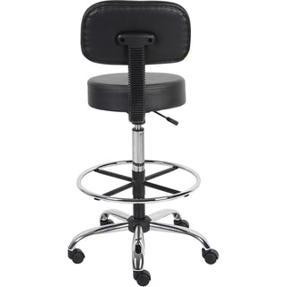 Boss Drafting Stool - Black Vinyl Seat - Black Back - Chrome, Black Chrome Frame - 5-star Base - 1 Each
