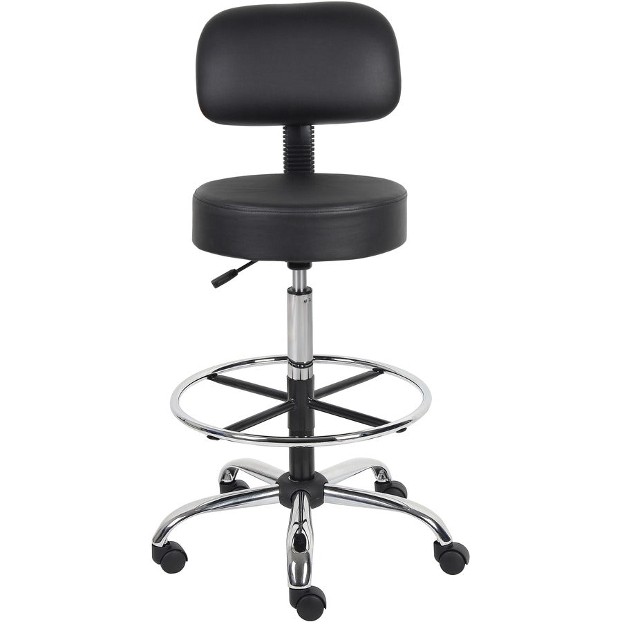 Boss Drafting Stool - Black Vinyl Seat - Black Back - Chrome, Black Chrome Frame - 5-star Base - 1 Each
