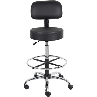 Boss Drafting Stool - Black Vinyl Seat - Black Back - Chrome, Black Chrome Frame - 5-star Base - 1 Each