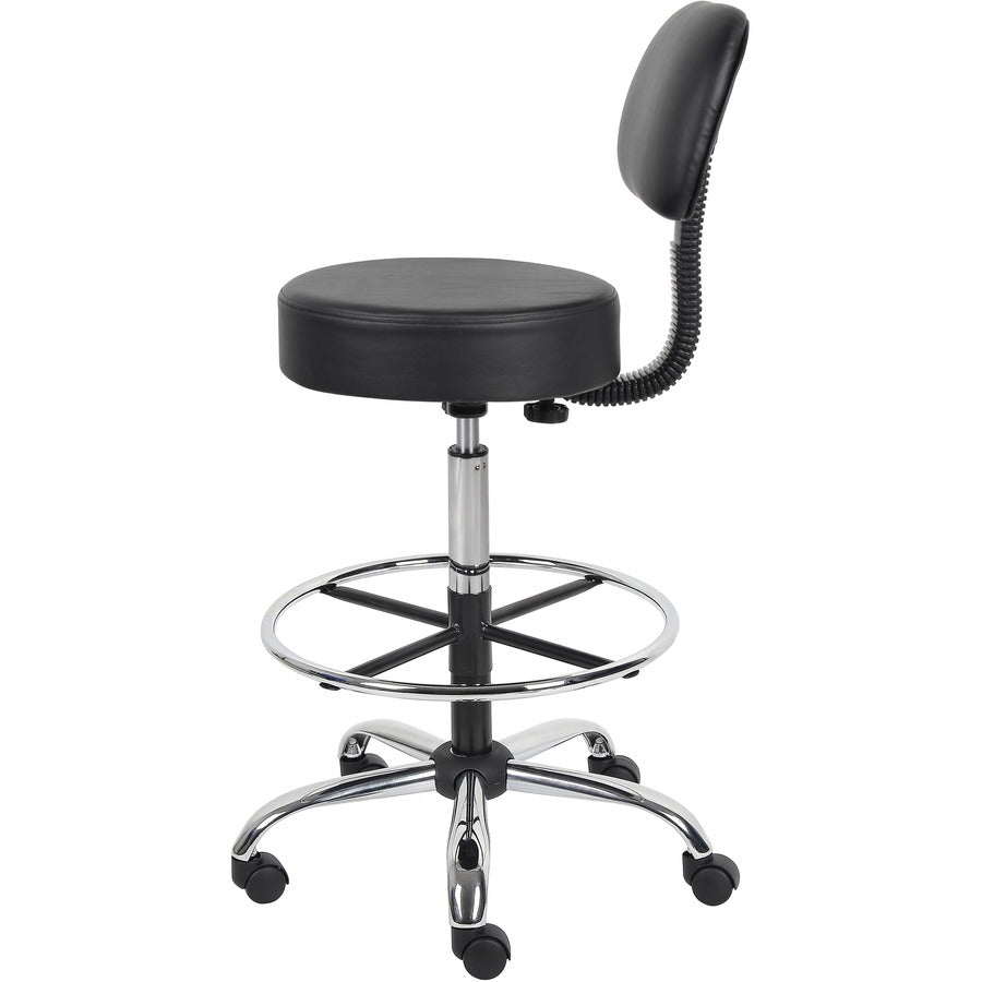 Boss Drafting Stool - Black Vinyl Seat - Black Back - Chrome, Black Chrome Frame - 5-star Base - 1 Each