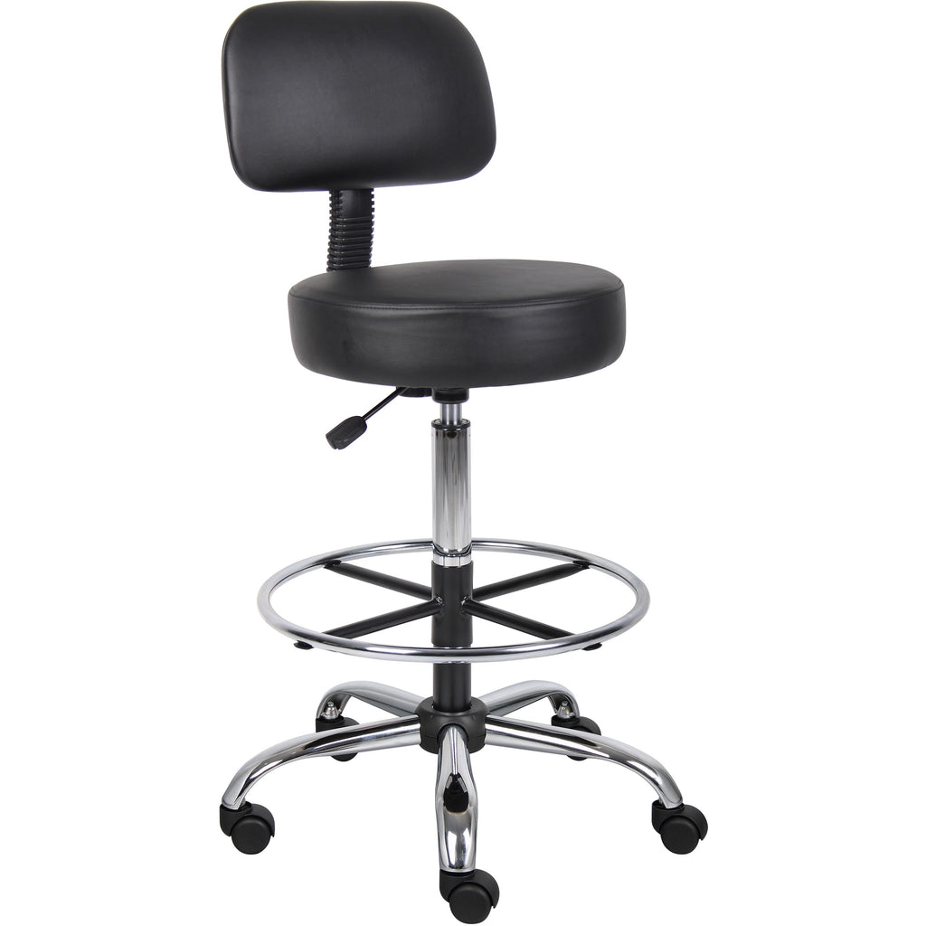 Boss Drafting Stool - Black Vinyl Seat - Black Back - Chrome, Black Chrome Frame - 5-star Base - 1 Each