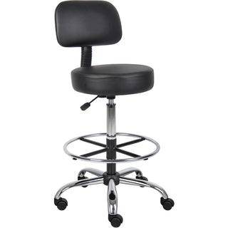 Boss Drafting Stool - Black Vinyl Seat - Black Back - Chrome, Black Chrome Frame - 5-star Base - 1 Each
