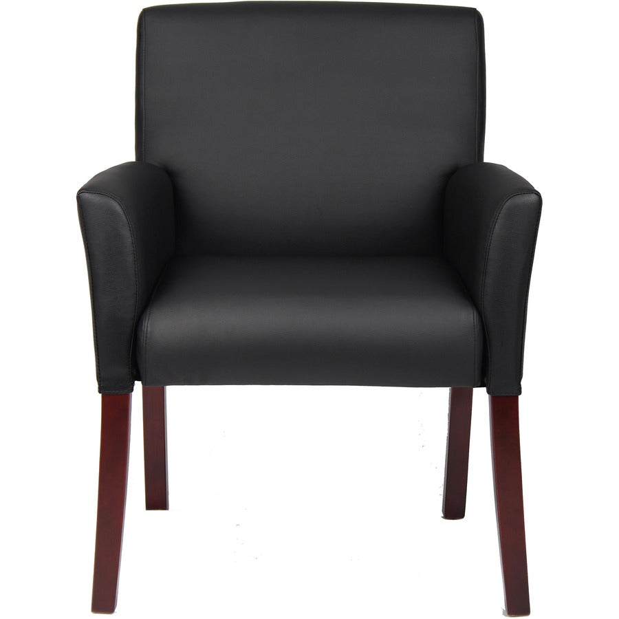 Boss B619 Guest Chair - Black Vinyl Seat - Mid Back - Four-legged Base - Black - Armrest - 1 Each