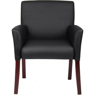 Boss B619 Guest Chair - Black Vinyl Seat - Mid Back - Four-legged Base - Black - Armrest - 1 Each