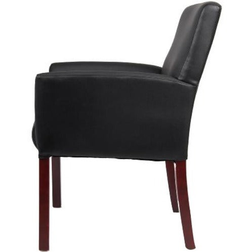 Boss B619 Guest Chair - Black Vinyl Seat - Mid Back - Four-legged Base - Black - Armrest - 1 Each