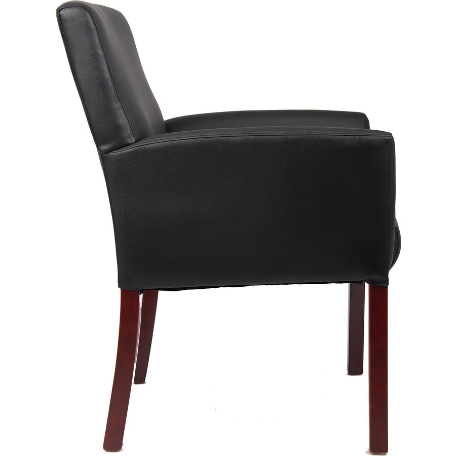 Boss B619 Guest Chair - Black Vinyl Seat - Mid Back - Four-legged Base - Black - Armrest - 1 Each