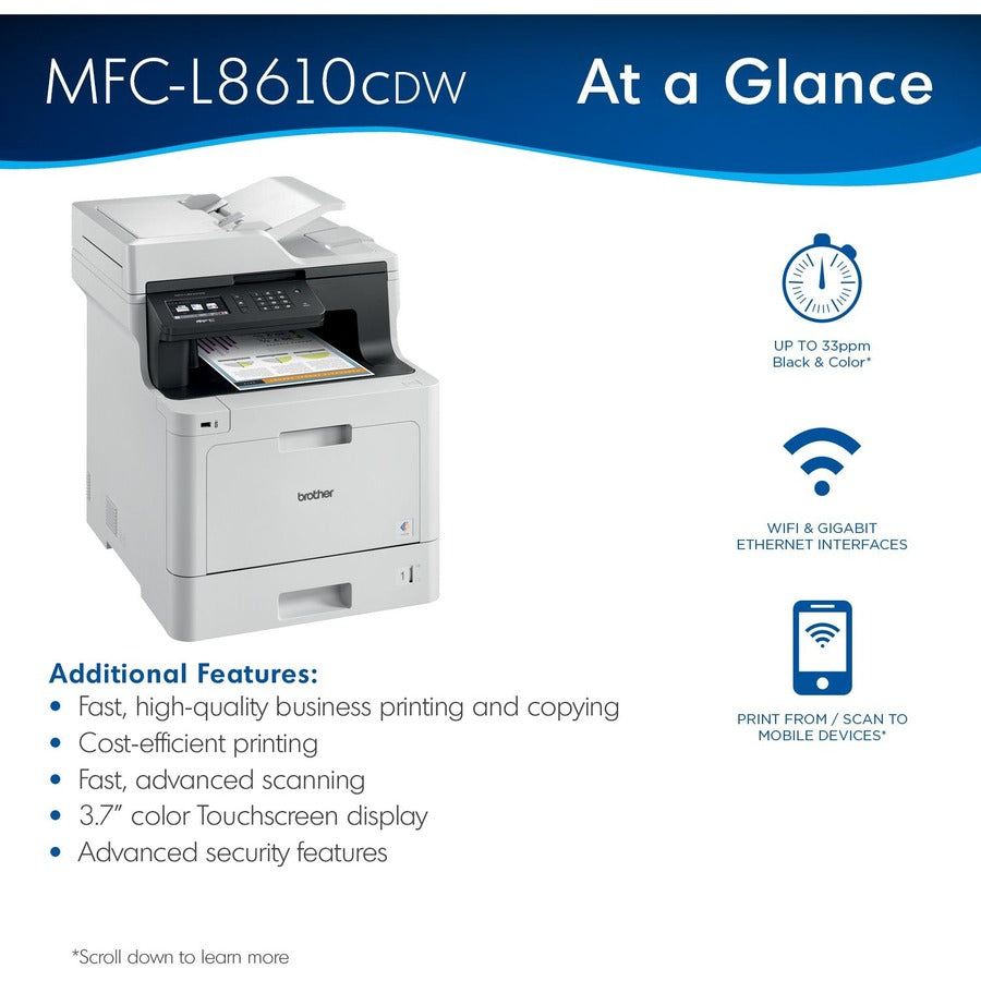 MFCL8610CDW Business Color Laser All-in-One Printer with Duplex Printing and Wireless Networking