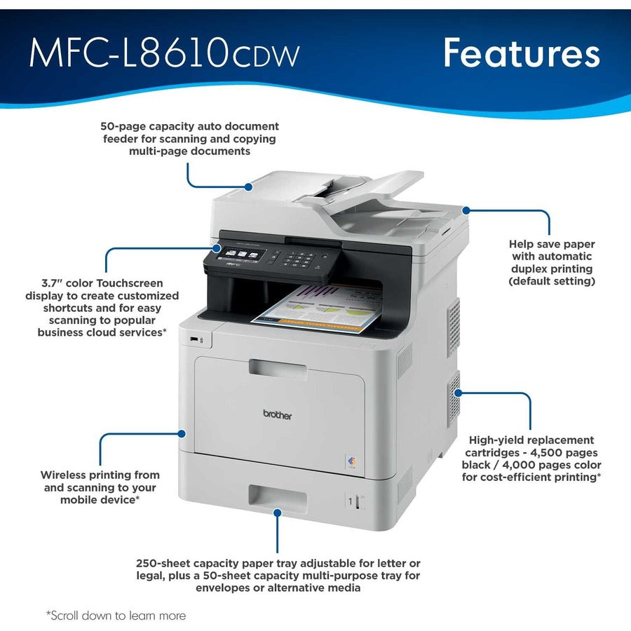 MFCL8610CDW Business Color Laser All-in-One Printer with Duplex Printing and Wireless Networking