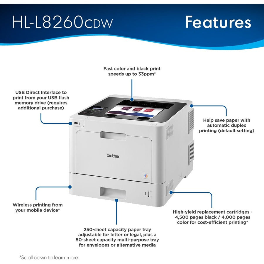 HLL8260CDW Business Color Laser Printer with Duplex Printing and Wireless Networking