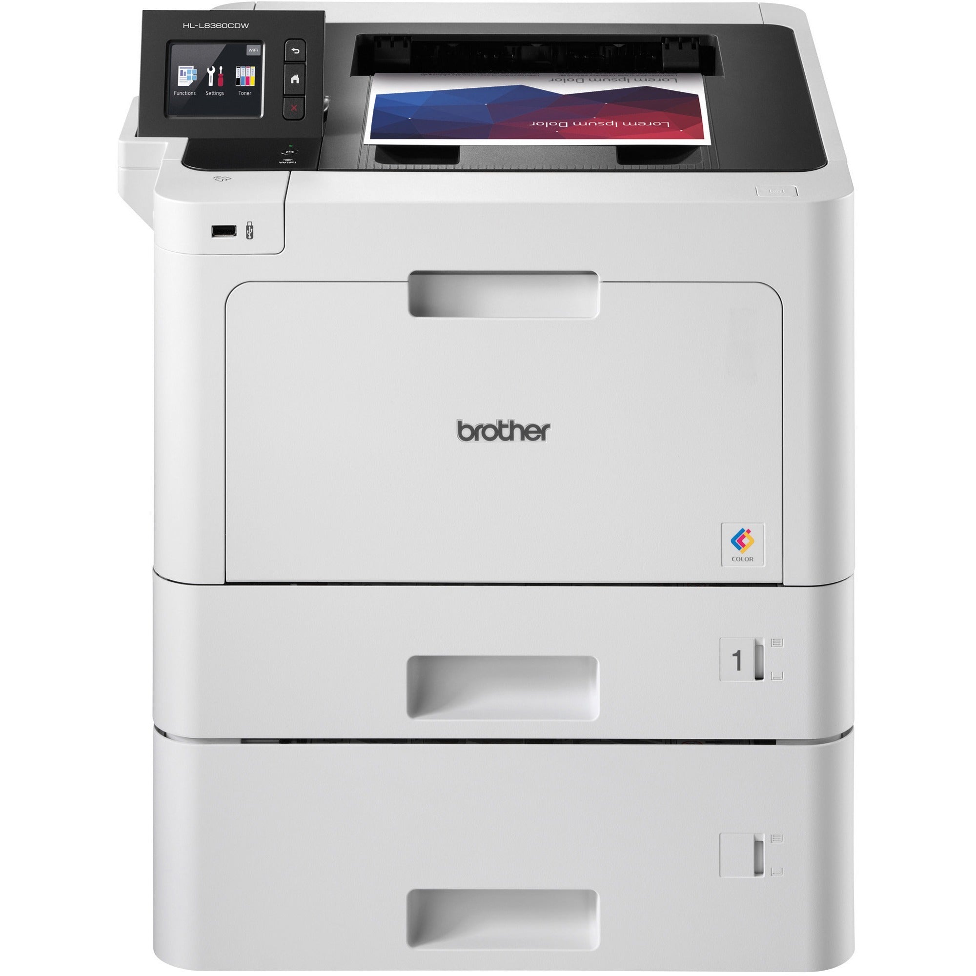 Brother Business Color Laser Printer HL-L8360CDWT - Wireless Networking - Dual Trays - Color Laser Printer - 33 ppm Mono / 33 ppm Color - Automatic Duplex Print - Ethernet - Wireless LAN - USB - 2