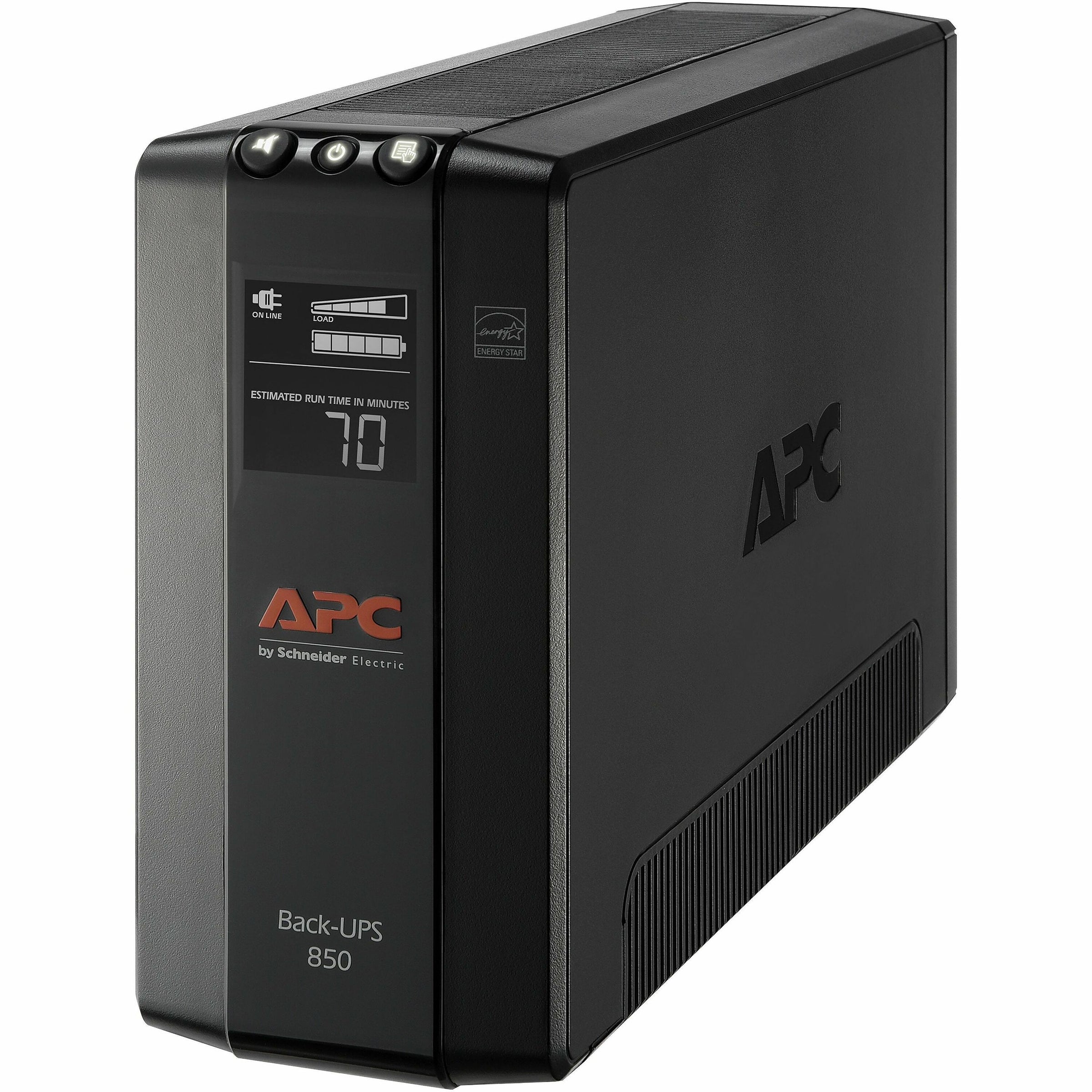 APC by Schneider Electric Back UPS Pro BX850M, Compact Tower, 850VA, AVR, LCD, 120V - Tower - 12 Hour Recharge - 2 Minute Stand-by - 120 V Input - 120 V AC Output - Stepped Approximated Sine Wave - 4 x NEMA 5-15R Surge, 4 x NEMA 5-15R - 8 x Battery/S
