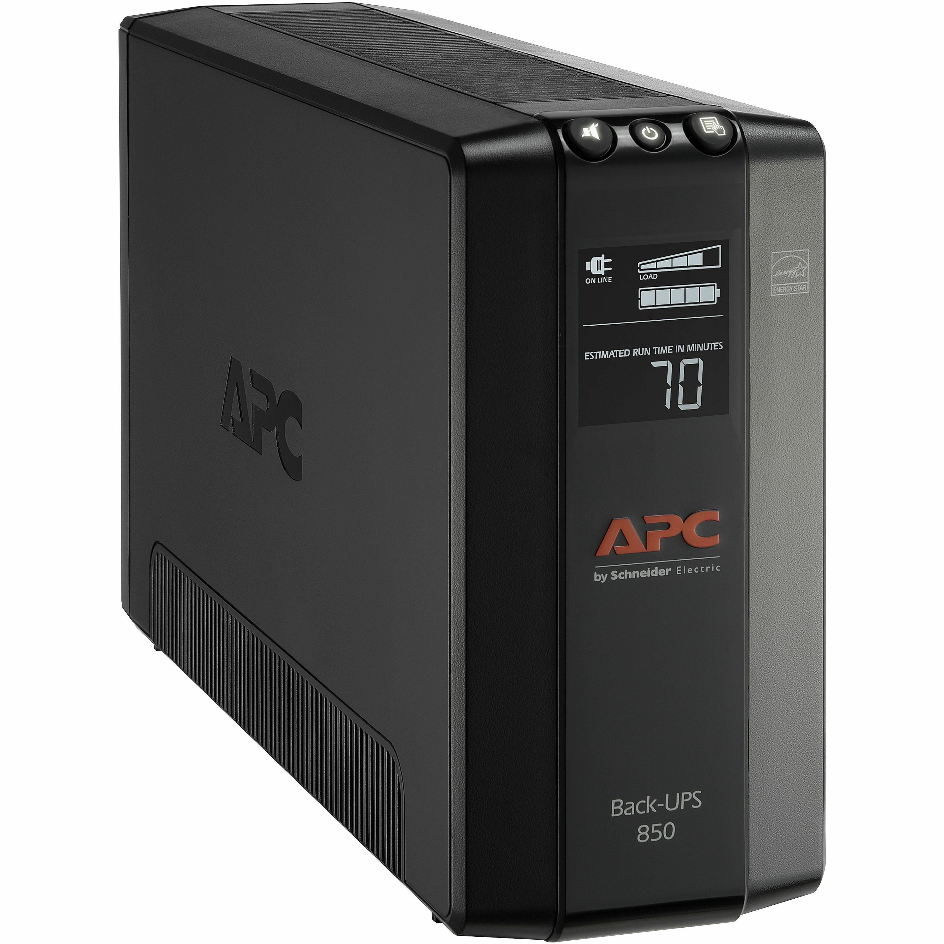 APC by Schneider Electric Back UPS Pro BX850M, Compact Tower, 850VA, AVR, LCD, 120V - Tower - 12 Hour Recharge - 2 Minute Stand-by - 120 V Input - 120 V AC Output - Stepped Approximated Sine Wave - 4 x NEMA 5-15R Surge, 4 x NEMA 5-15R - 8 x Battery/S - 4