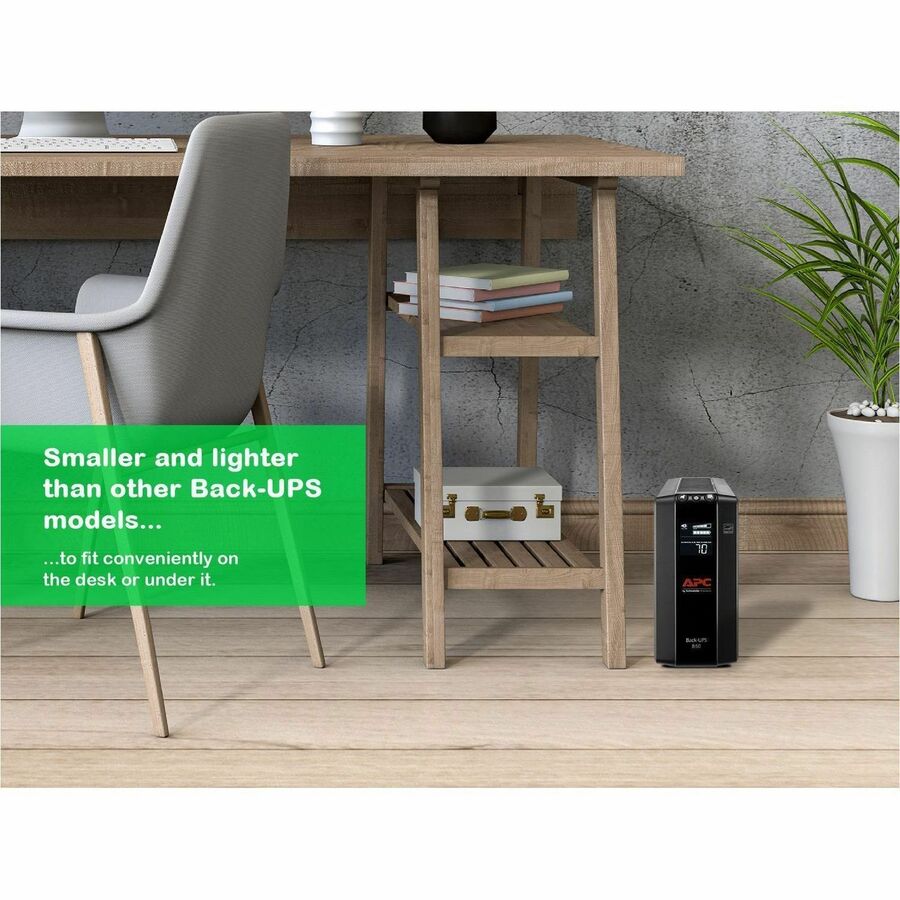 APC by Schneider Electric Back UPS Pro BX850M, Compact Tower, 850VA, AVR, LCD, 120V - Tower - 12 Hour Recharge - 2 Minute Stand-by - 120 V Input - 120 V AC Output - Stepped Approximated Sine Wave - 4 x NEMA 5-15R Surge, 4 x NEMA 5-15R - 8 x Battery/S