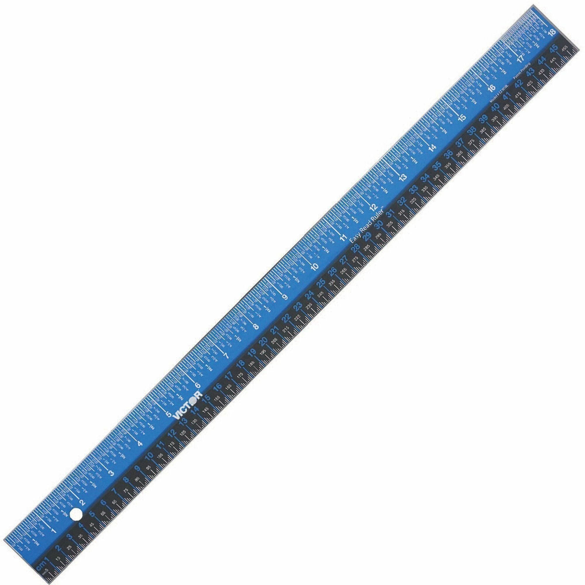 Easy Read Stainless Steel Ruler, Standard/Metric, 18".25 Long, Blue