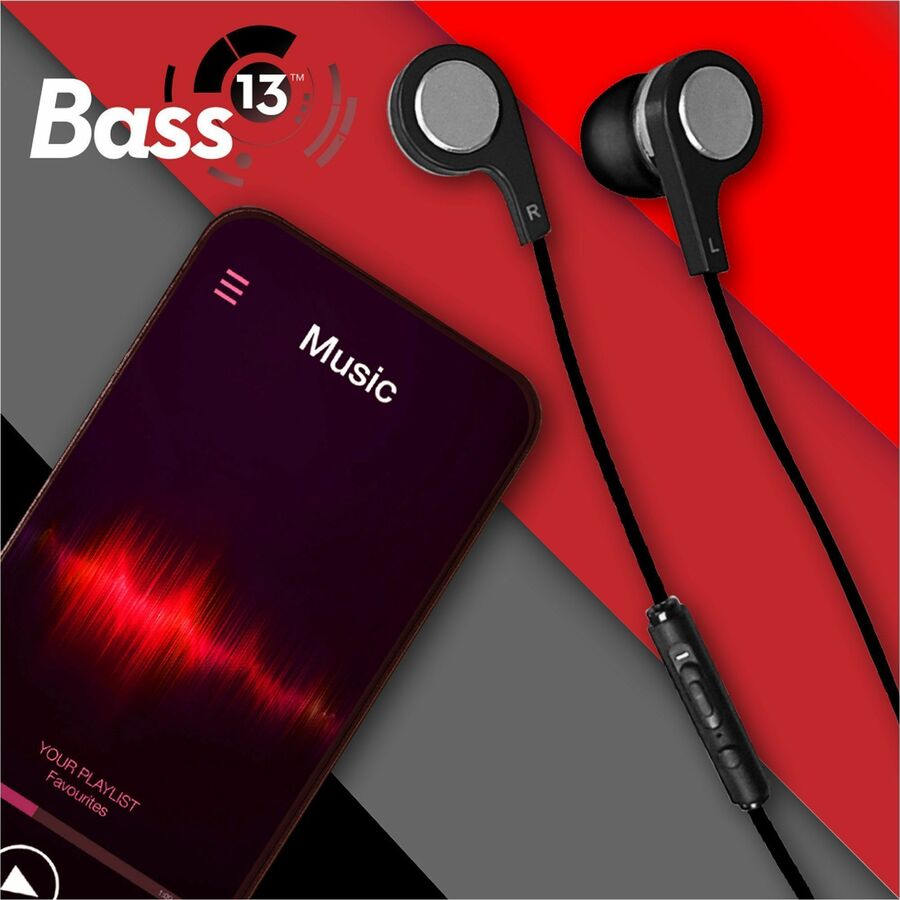 B-13 Bass Earbuds with Microphone, 52" Cord, Black