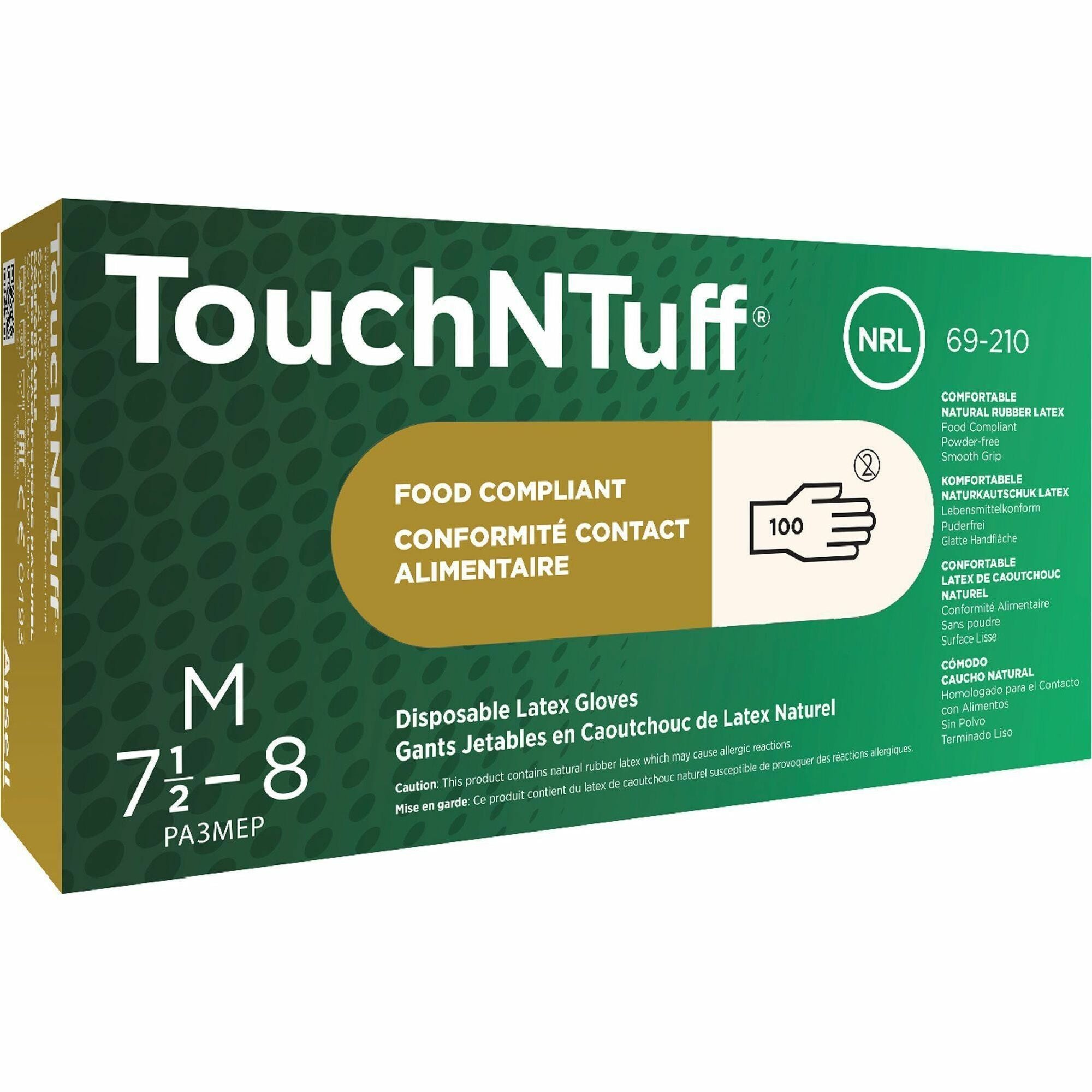 Ansell Food Compliant Disposable Latex Gloves - Medium Size - White - Powdered, Comfortable - For Laboratory Application, Food - 100/Box - 1 Each - 5 mil Thickness