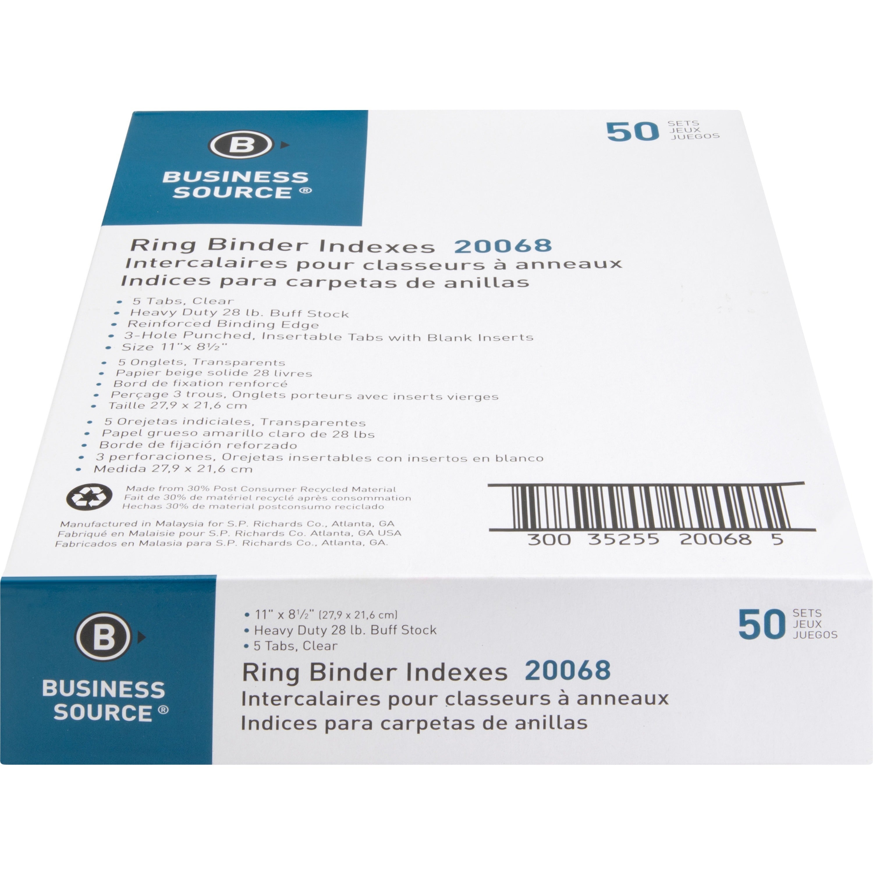 business-source-buff-stock-ring-binder-indexes-5-x-dividers-blank-tabs-5-tabs-set2-tab-width-85-divider-width-x-11-divider-length-letter-3-hole-punched-buff-buff-paper-divider-clear-tabs-50-box_bsn20068bx - 2
