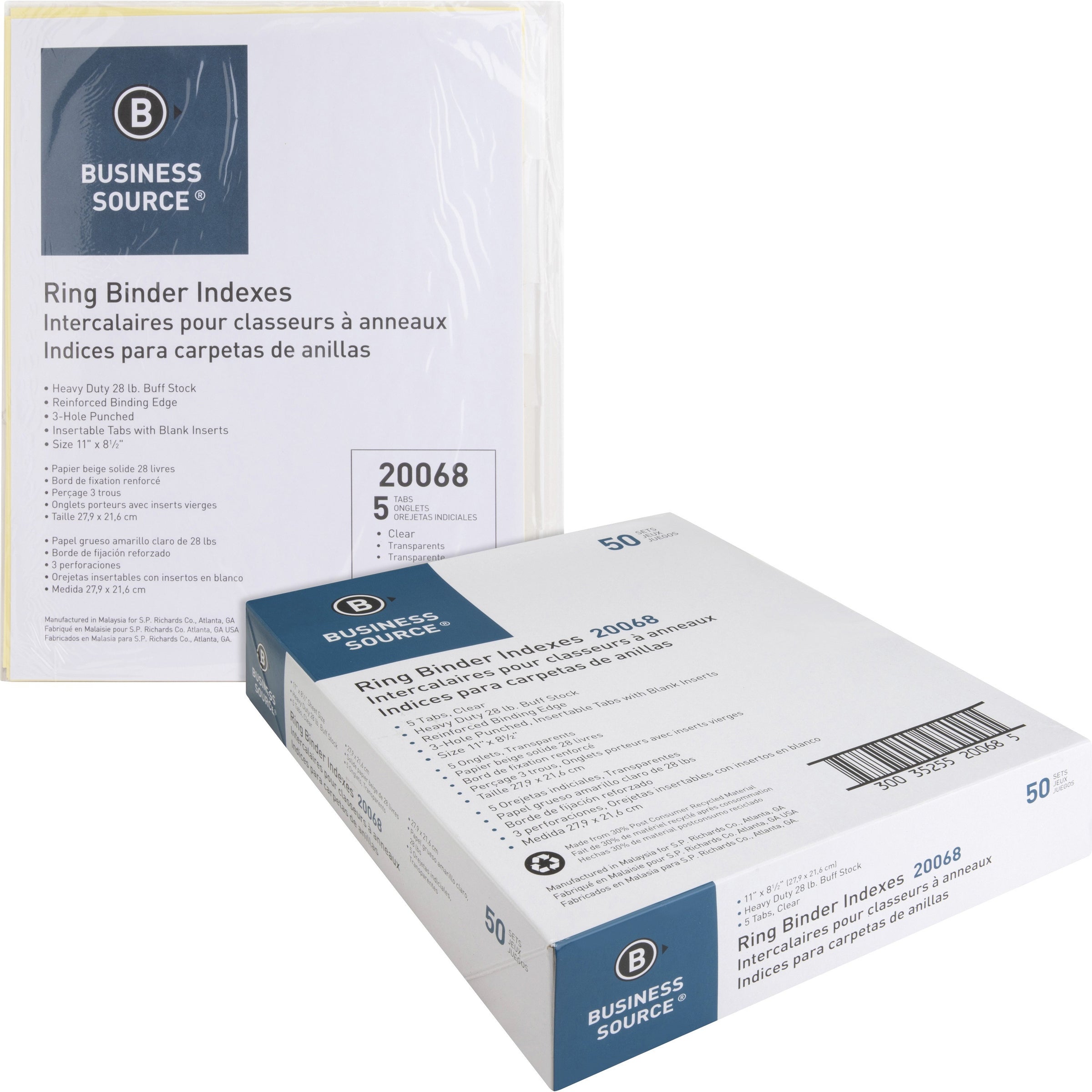 business-source-buff-stock-ring-binder-indexes-5-x-dividers-blank-tabs-5-tabs-set2-tab-width-85-divider-width-x-11-divider-length-letter-3-hole-punched-buff-buff-paper-divider-clear-tabs-50-box_bsn20068bx - 1