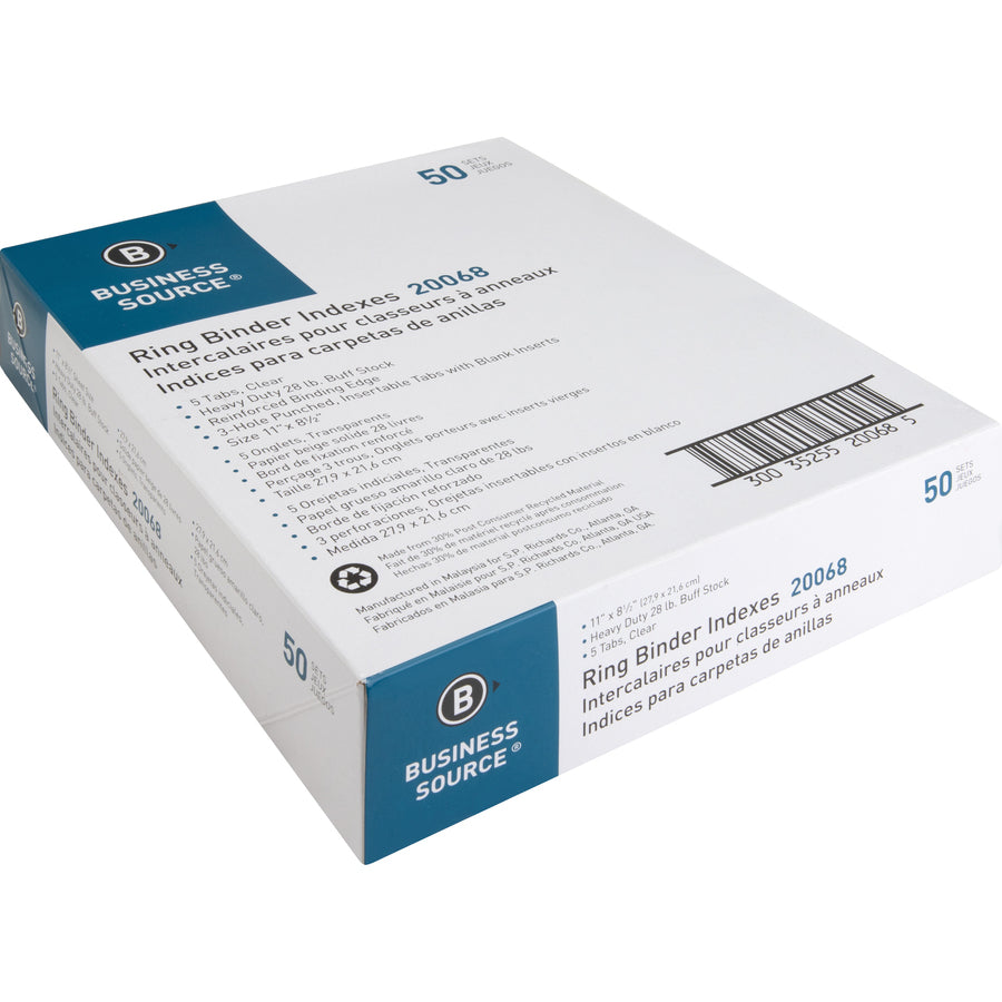 business-source-buff-stock-ring-binder-indexes-5-x-dividers-blank-tabs-5-tabs-set2-tab-width-85-divider-width-x-11-divider-length-letter-3-hole-punched-buff-buff-paper-divider-clear-tabs-50-box_bsn20068bx - 8