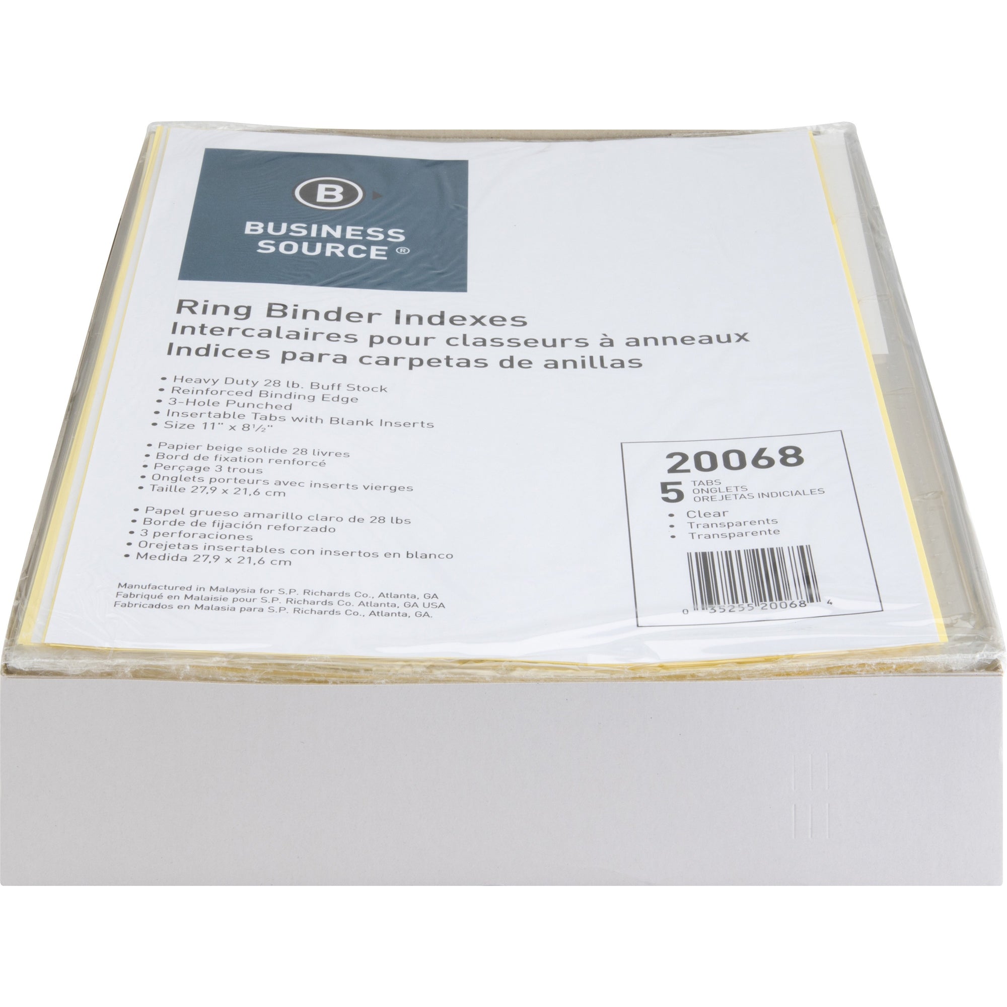 business-source-buff-stock-ring-binder-indexes-5-x-dividers-blank-tabs-5-tabs-set2-tab-width-85-divider-width-x-11-divider-length-letter-3-hole-punched-buff-buff-paper-divider-clear-tabs-50-box_bsn20068bx - 5