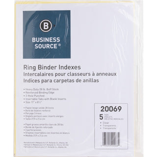 Business Source Buff Stock Ring Binder Indexes - 8 x Divider(s) - Blank Tab(s) - 8 Tab(s)/Set1.25" Tab Width - 8.5" Divider Width x 11" Divider Length - Letter - 3 Hole Punched - Clear Buff Paper Divider - Clear Tab(s) - 50 / Box