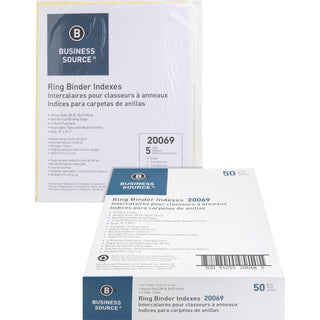business-source-buff-stock-ring-binder-indexes-8-x-dividers-blank-tabs-8-tabs-set125-tab-width-85-divider-width-x-11-divider-length-letter-3-hole-punched-clear-buff-paper-divider-clear-tabs-50-box_bsn20069bx - 1