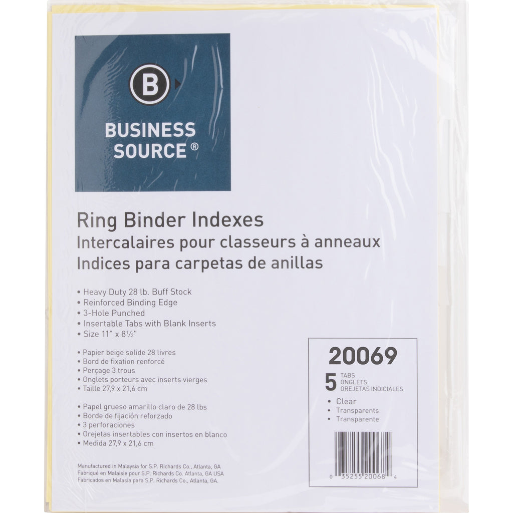 business-source-buff-stock-ring-binder-indexes-8-x-dividers-blank-tabs-8-tabs-set125-tab-width-85-divider-width-x-11-divider-length-letter-3-hole-punched-clear-buff-paper-divider-clear-tabs-50-box_bsn20069bx - 3