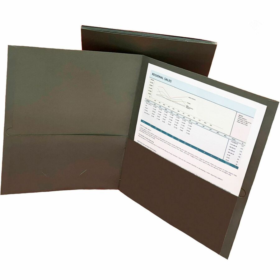 Business Source Letter Portfolio - 8 1/2" x 11" - 125 Sheet Capacity - Inside Front & Back Pocket(s) - Gray - 25 / Box