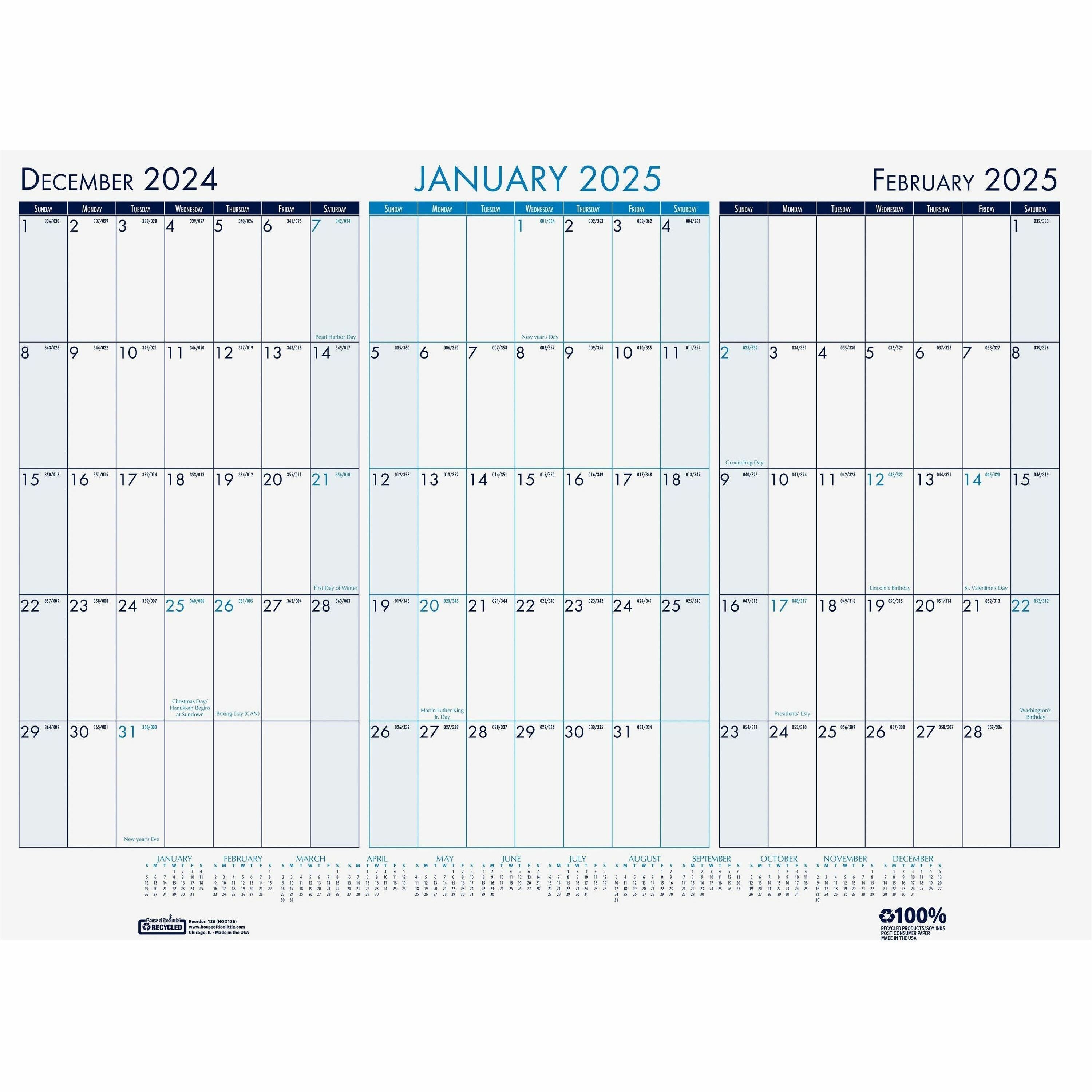 Three Month Desk Pad, 22 x 17, White/Blue/Teal Sheets, Blue Binding, Blue Corners, 14-Month (Dec to Jan): 2023 to 2025