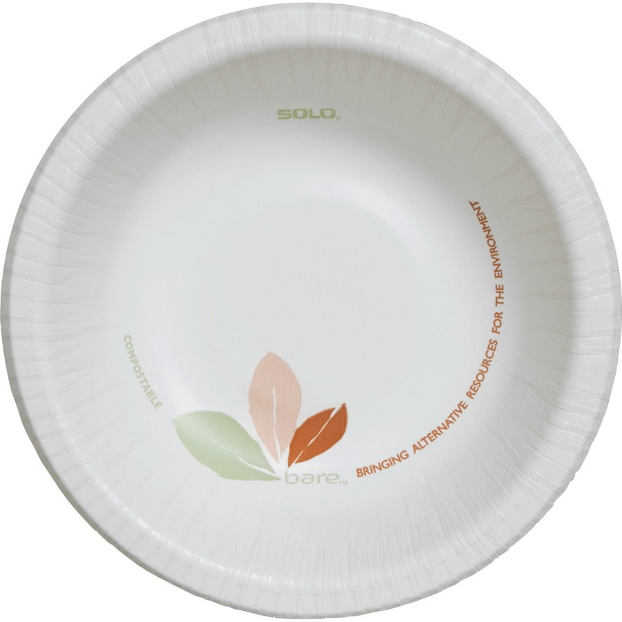 Solo Bare 12 oz Heavyweight Paper Bowls - 125 / Pack - Bare - Disposable - White - Paper Body - 8 / Carton