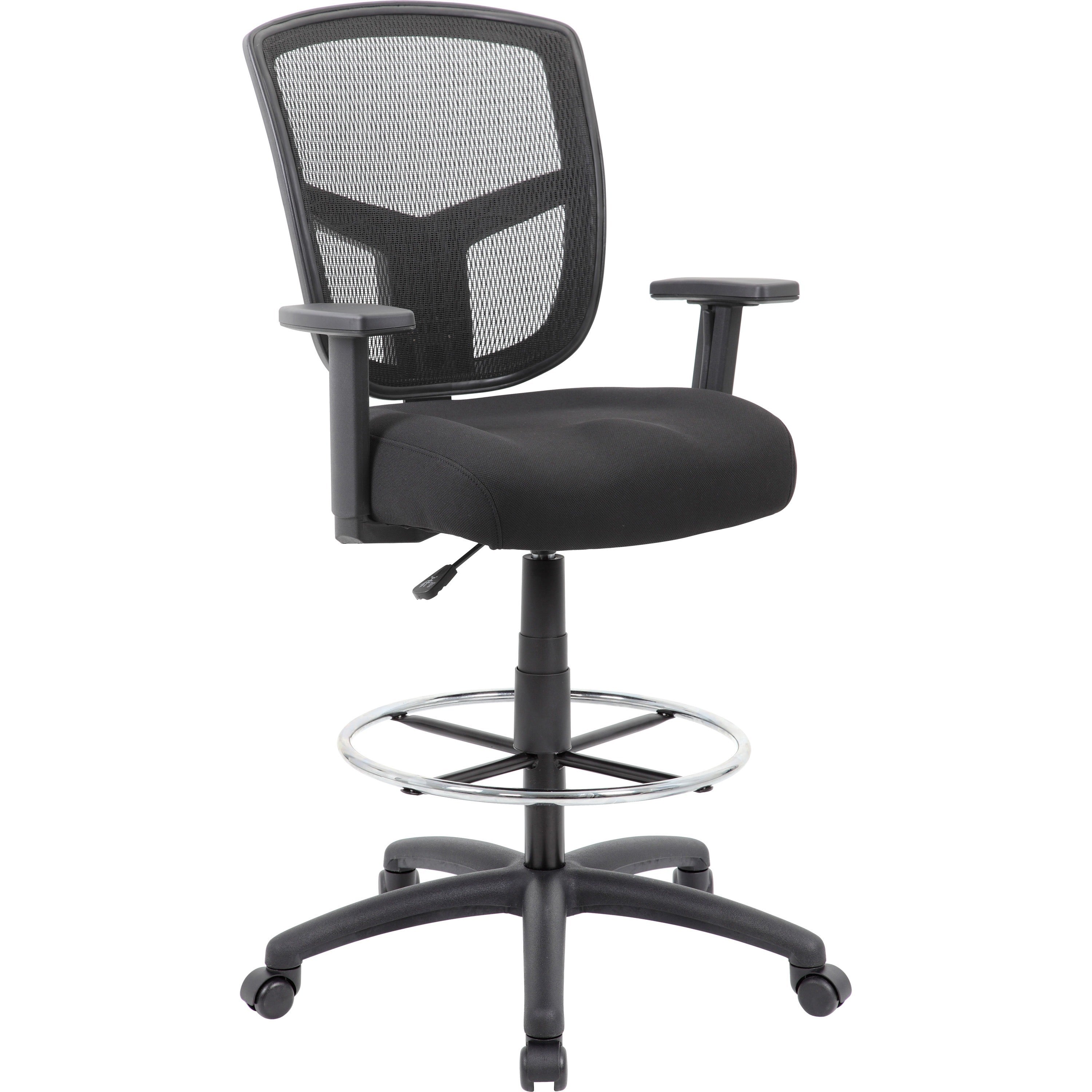 Boss Stool, Mesh, Black - Black High Density Foam (HDF) Seat - Black Back - 5-star Base - 1 Each - 1