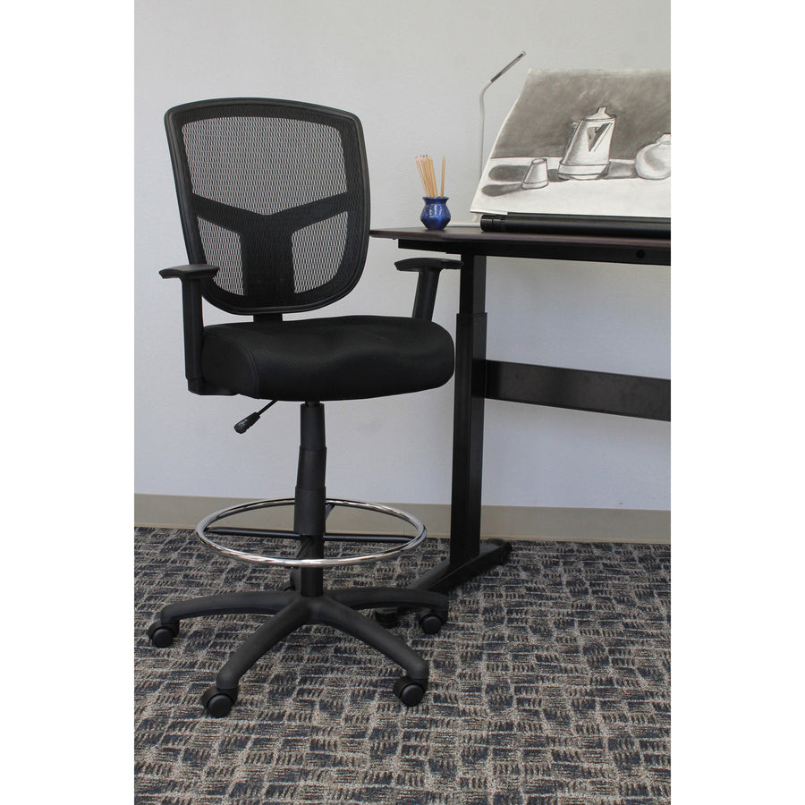 Boss Stool, Mesh, Black - Black High Density Foam (HDF) Seat - Black Back - 5-star Base - 1 Each - 6