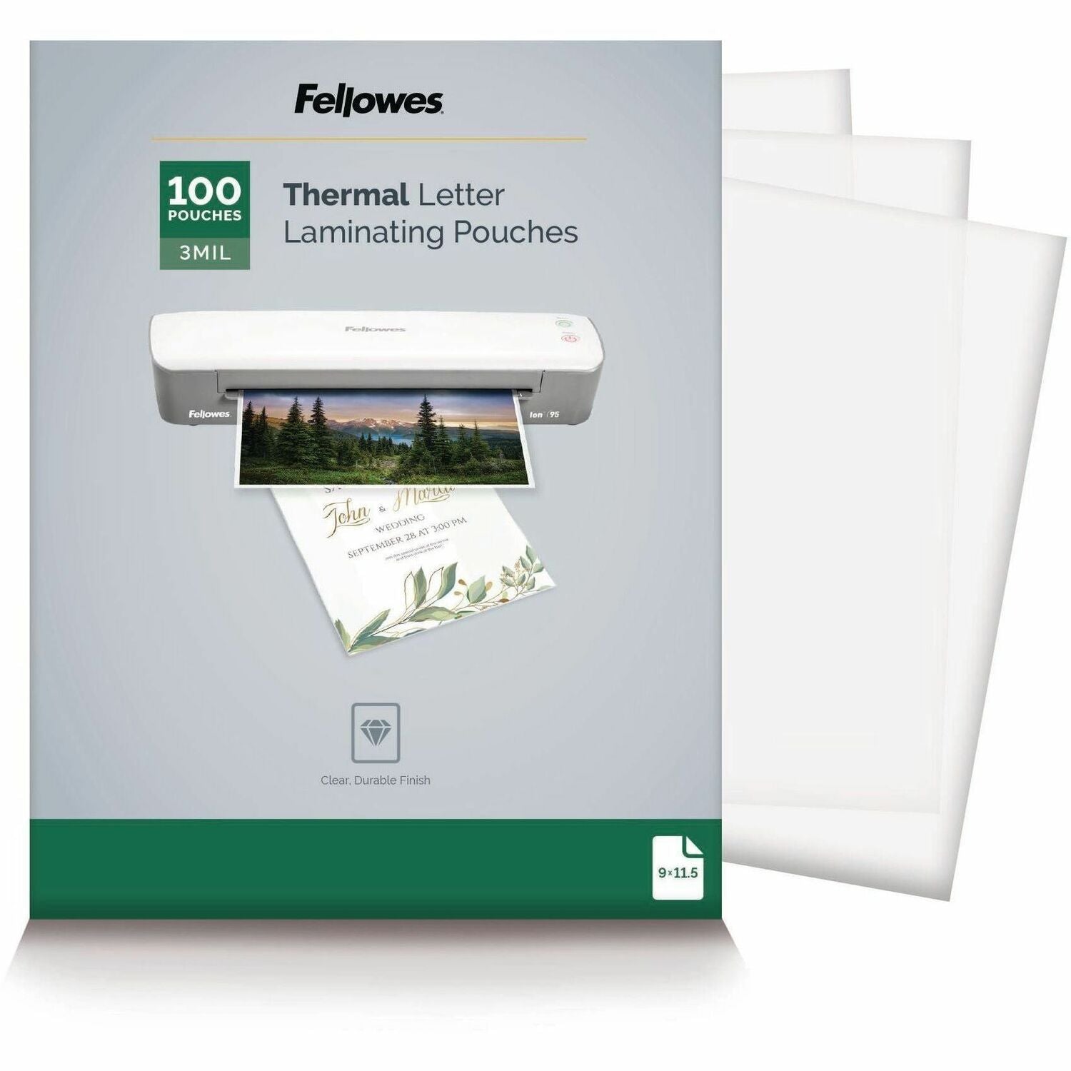 Laminating Pouches, 3 mil, 9" x 11.5", Gloss Clear, 100/Pack