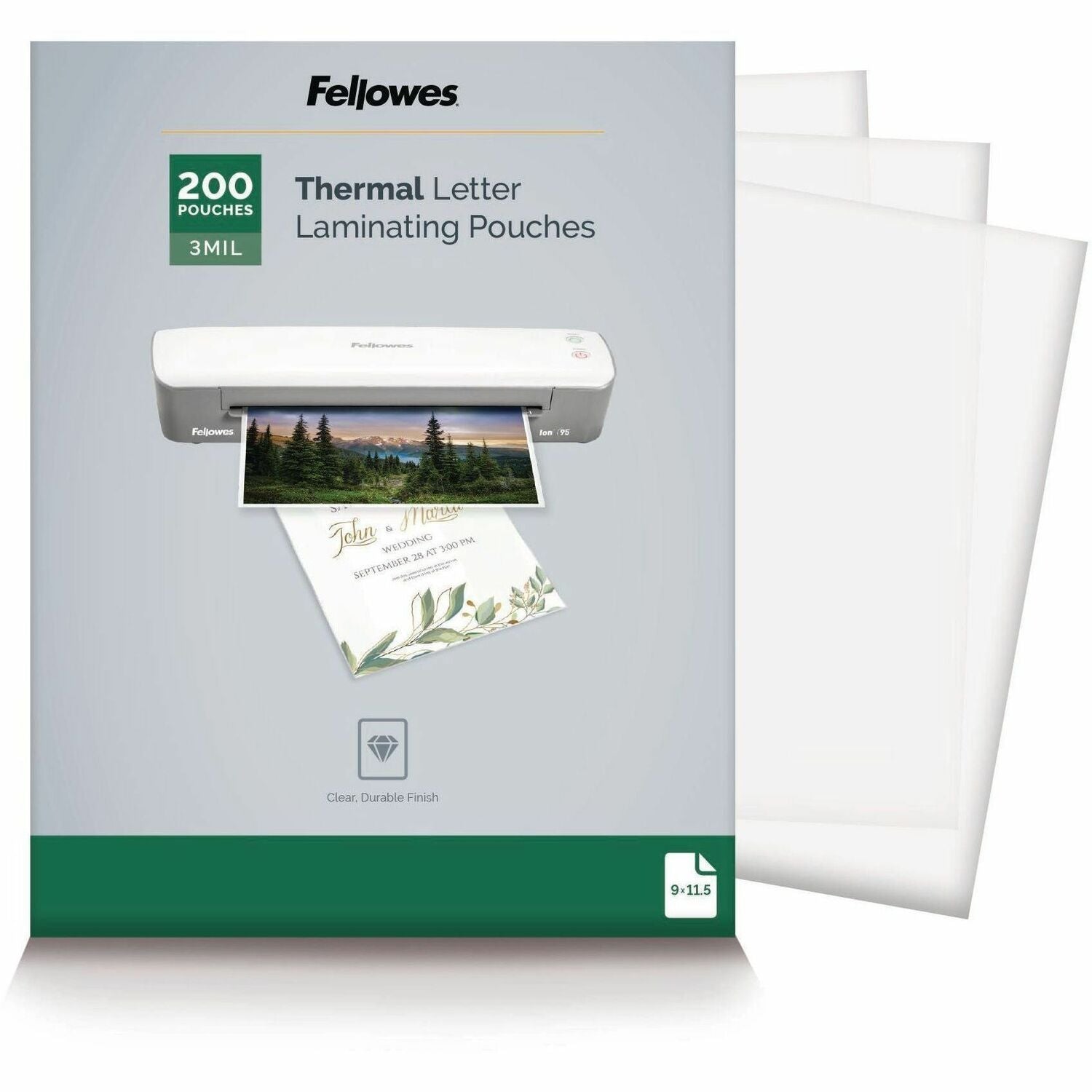 Laminating Pouches, 3 mil, 9" x 11.5", Gloss Clear, 200/Pack