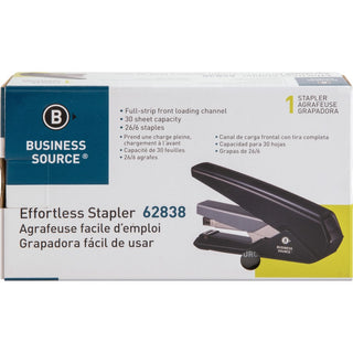 Business Source Full Strip Flat-Clinch Stapler - 30 of 20lb Paper Sheets Capacity - 210 Staple Capacity - Full Strip - 1/4" Staple Size - 1 Each - Black