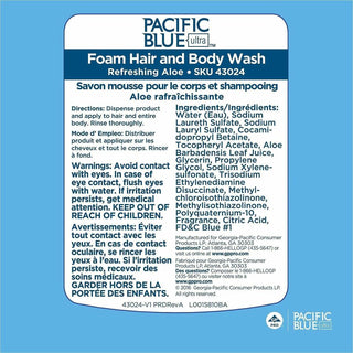Pacific Blue Ultra Hair And Body Wash Manual Dispenser Refills - 40.6 fl oz (1200 mL) - Squeeze Bottle Dispenser - Dirt Remover, Bacteria Remover - Hair, Body, Skin - Blue - Hygienic, Rich Lather, pH Balanced - 4 / Carton