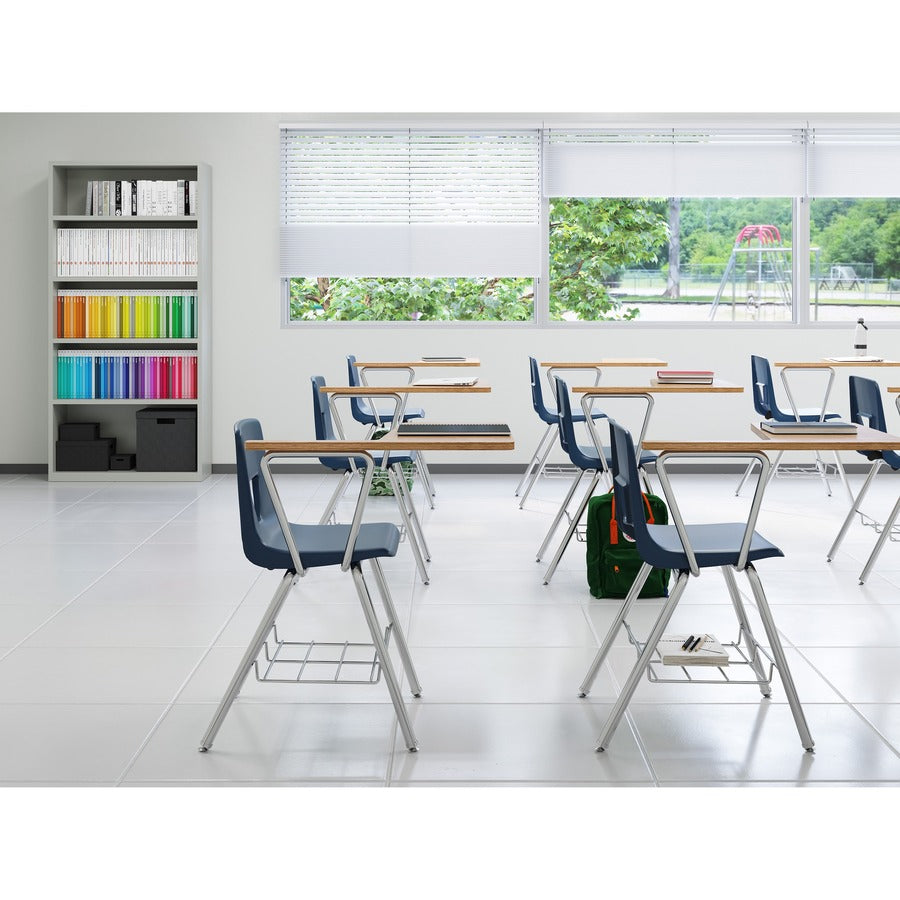 Lorell Writing Tablet Arm Student Desks - Tubular Steel Frame - Four-legged Base - Navy, Oak - Polypropylene - Armrest - 2 / Carton