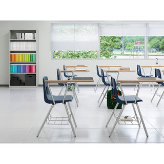Lorell Writing Tablet Arm Student Desks - Tubular Steel Frame - Four-legged Base - Navy, Oak - Polypropylene - Armrest - 2 / Carton