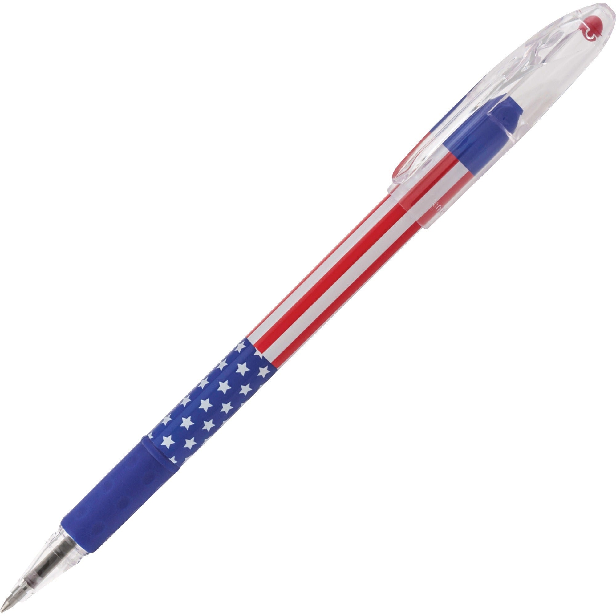 R.S.V.P. Stars and Stripes Ballpoint Pen, Stick, Fine 0.7 mm, Black Ink, Red/White/Blue Barrel, Dozen