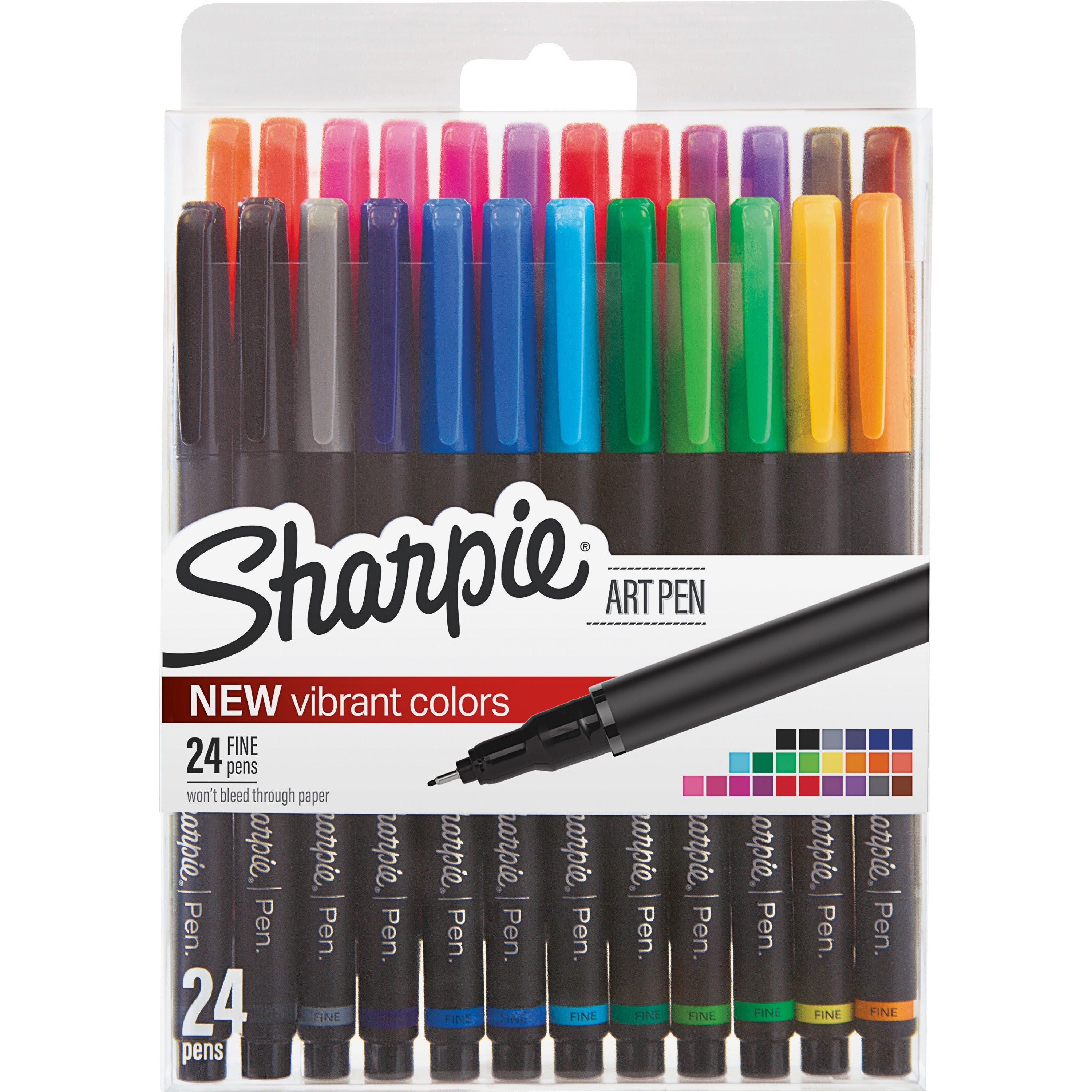 Art Pen Porous Point Pen, Stick, Fine 0.4 mm, Assorted Ink Colors, Black Barrel, 24/Pack