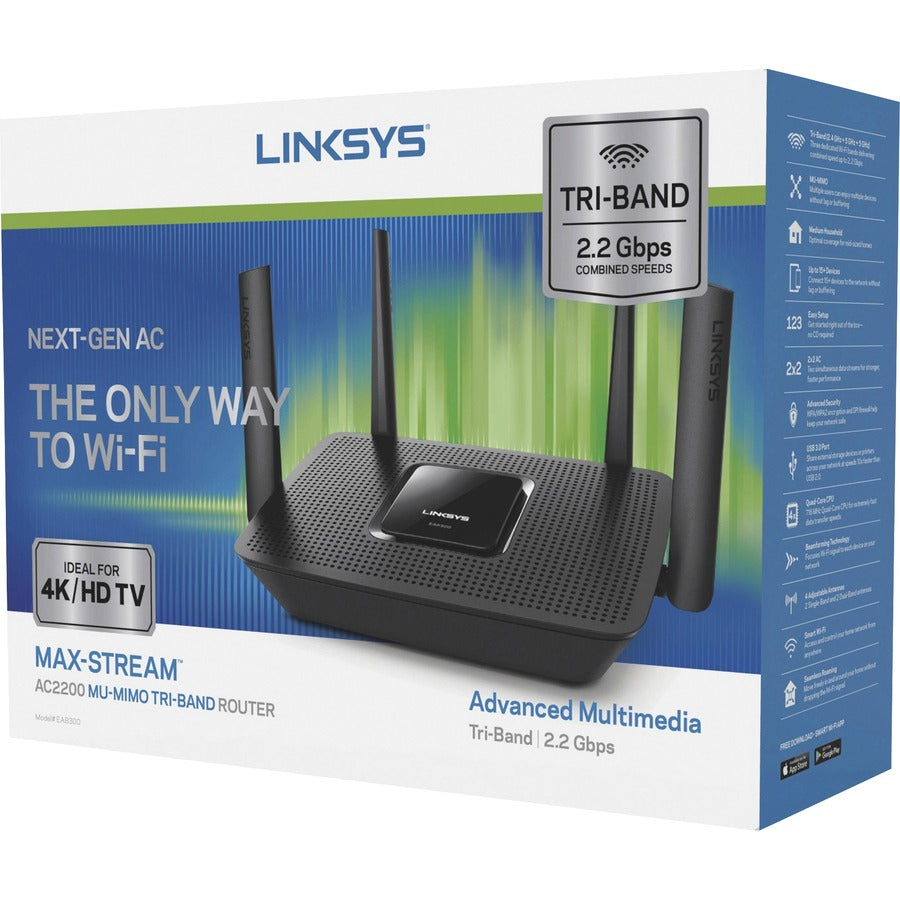 linksys-max-stream-ea8300-wi-fi-5-ieee-80211ac-ethernet-wireless-router-240-ghz-ism-band-5-ghz-unii-band-28160-mb-s-wireless-speed-4-x-network-port-1-x-broadband-port-usb-gigabit-ethernet-vpn-supported-desktop_lnkea8300 - 2