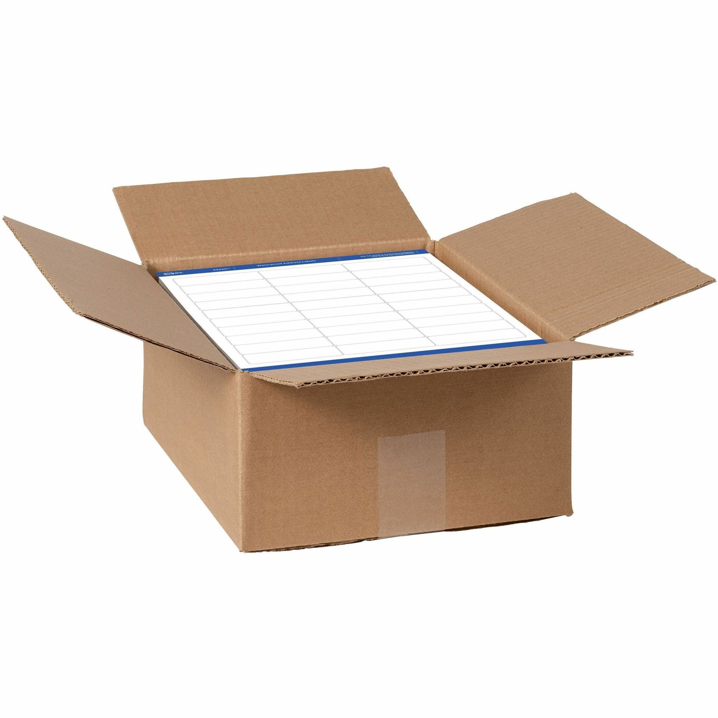 Avery 1" x 2-5/8" Labels, Ultrahold, 15,000 Labels (95520) - Waterproof - 1" Width x 2 5/8" Length - Permanent Adhesive - Rectangle - Laser - White - Film - 30 / Sheet - 500 Total Sheets - 15000 Total Label(s) - 1 - Permanent Adhesive, Durable,