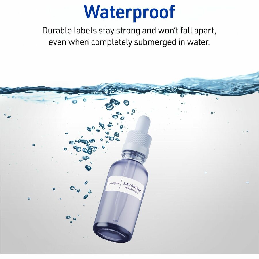 Avery 1" x 2-5/8" Labels, Ultrahold, 15,000 Labels (95520) - Waterproof - 1" Width x 2 5/8" Length - Permanent Adhesive - Rectangle - Laser - White - Film - 30 / Sheet - 500 Total Sheets - 15000 Total Label(s) - 1 - Permanent Adhesive, Durable,