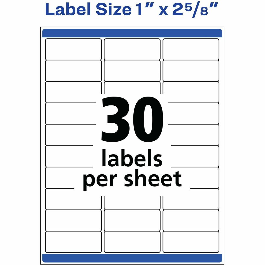 Avery 1" x 2-5/8" Labels, Ultrahold, 15,000 Labels (95520) - Waterproof - 1" Width x 2 5/8" Length - Permanent Adhesive - Rectangle - Laser - White - Film - 30 / Sheet - 500 Total Sheets - 15000 Total Label(s) - 1 - Permanent Adhesive, Durable,