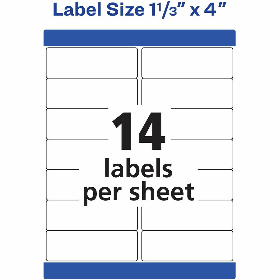 Avery 1-1/3" x 4" Labels, Ultrahold, 7,000 Labels (95522) - Waterproof - 1 21/64" Width x 4" Length - Permanent Adhesive - Rectangle - Laser - White - Film - 14 / Sheet - 500 Total Sheets - 7000 Total Label(s) - 1 - Permanent Adhesive, Durable,